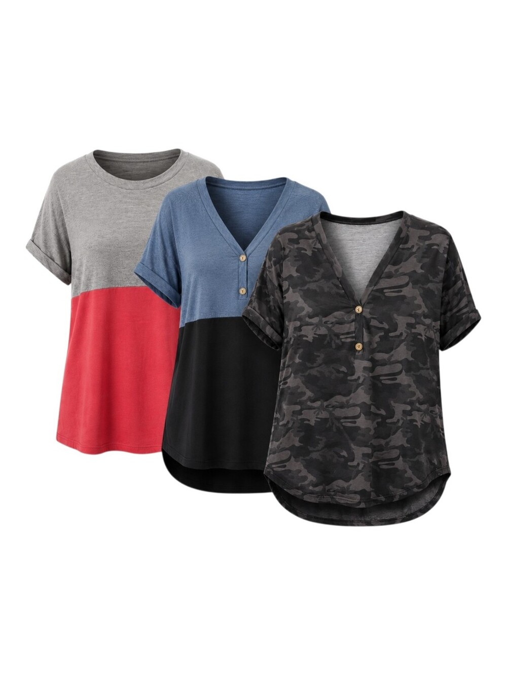 SHEIN Women’s 2XL Top Bundle Lot of 3 Short Sleeve Casual Tees V Neck Colorblock